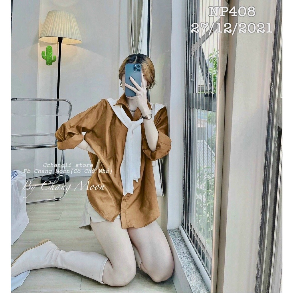 Áo sơ mi xinh form rộng kèm khăn buộc cổ dễ thương pc