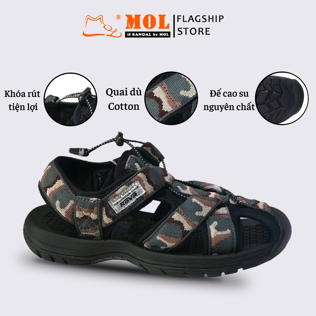 Giày sandal nam bít mũi hiệu Rova đế cao su quai dù thích hợp đi làm đi phượt đạp xe màu lính mã RV626