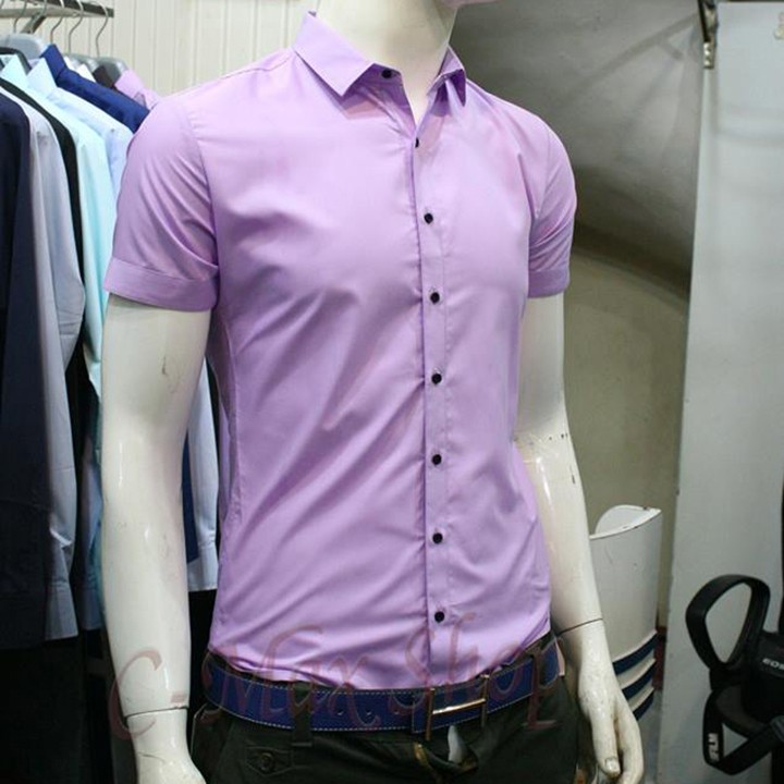 Áo sơ mi MR. Simple tím nhạt ngắn tay