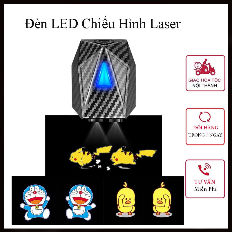 Đèn LED Chiếu Hình Laser Nhiều Hoạ Tiết Thiết Kế Không Dây Gắn Cửa Xe Ô Tô - Sạc Bằng Cổng USB - CARZONE