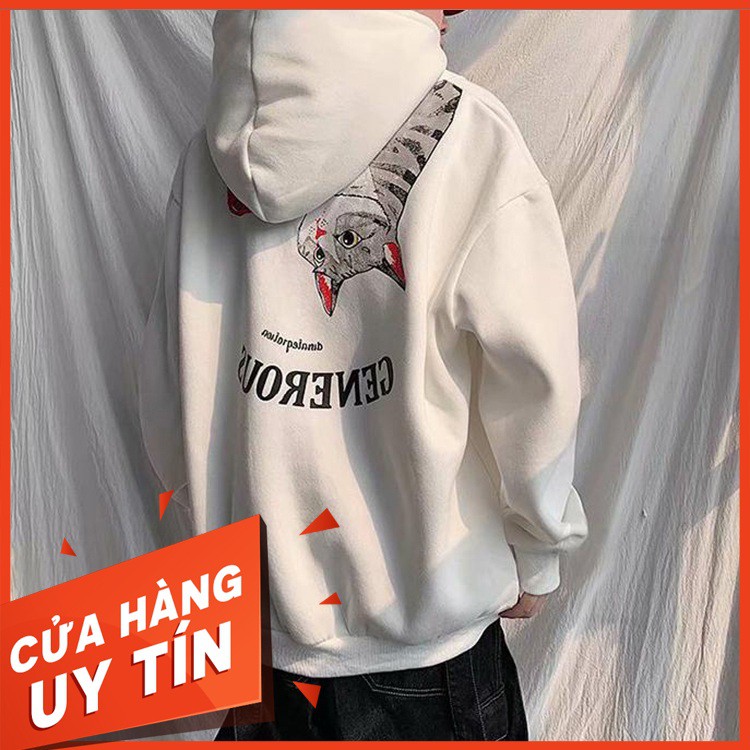 [VIDEO THẬT] Áo Hoodie Nỉ Bông Mèo Ngược 3 màu ( unisex nam nữ đều mặc được)
