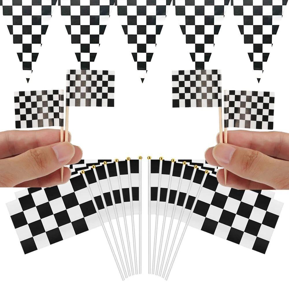 Set 100 Que Cắm Trái Cây / Món Tráng Miệng Hình Lá Cờ Trắng Đen