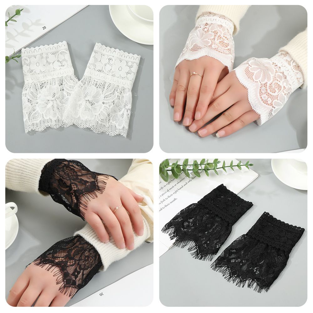 Cổ tay áo giả vải ren chống nắng phối áo len phong cách thời trang xuân thu