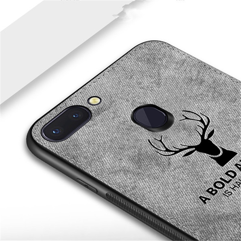 Ốp điện thoại phối vải denim in hình đầu hươu thời trang cho OPPO R11s