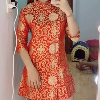 Áo dài gấm thổ cẩm hoa văn thêu 100%. Hình tự chụp 1000%. 165k