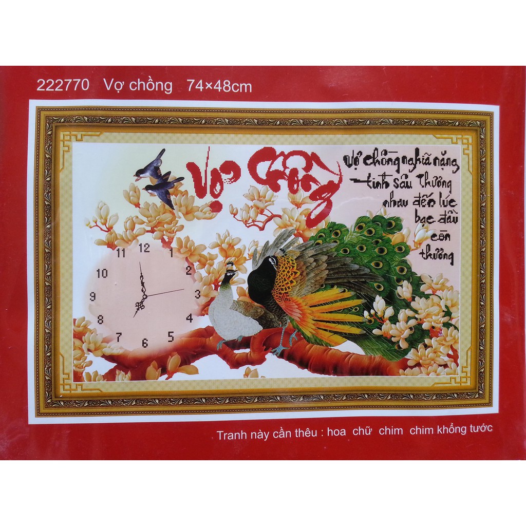 Tranh Thêu Chữ Thập - Đồng Hồ Chữ VỢ CHỒNG 222770 (74x48cm)