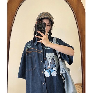 [ 𝗢𝗥𝗗𝗘𝗥 𝗧𝗔𝗢𝗕𝗔𝗢 ] Áo Sơ Mi Denim Thêu Gấu