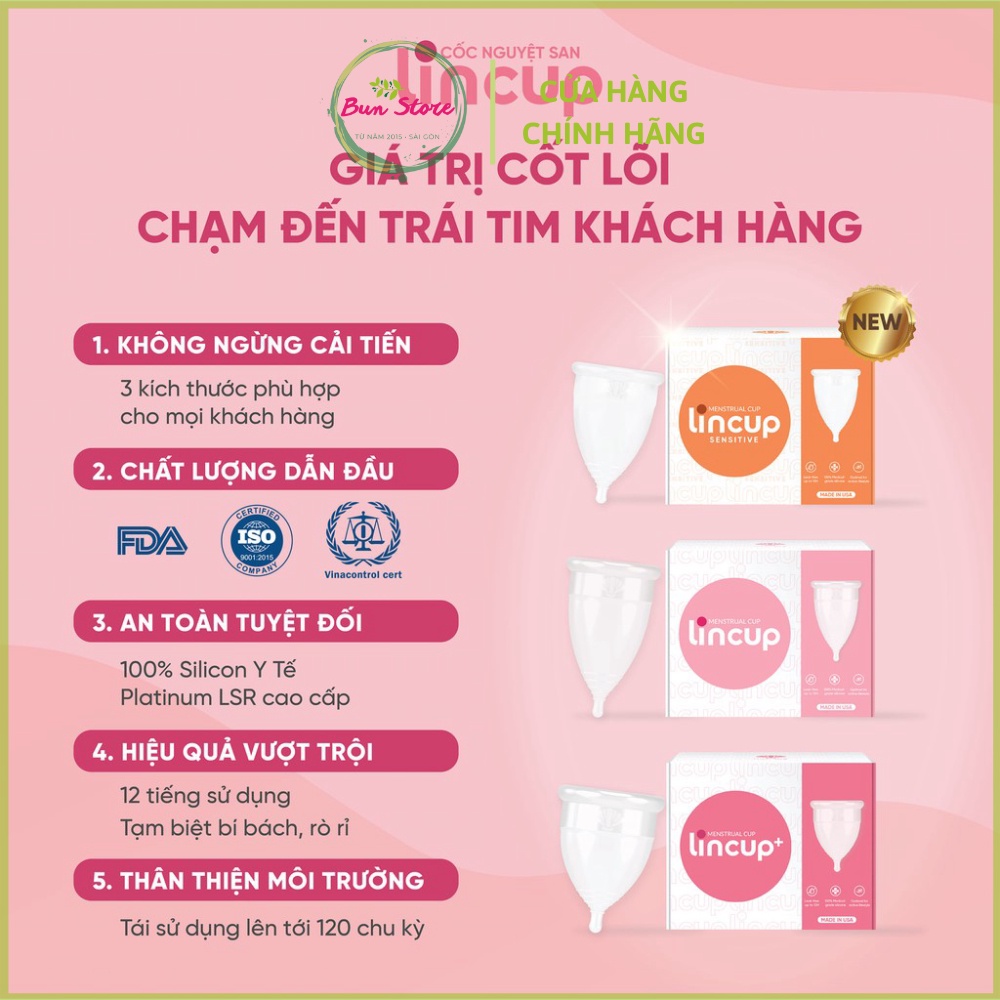 Bộ Cốc nguyệt san Lincup Sensitive, Lincup và Lincup+ chính hãng từ Mỹ của Lingroup