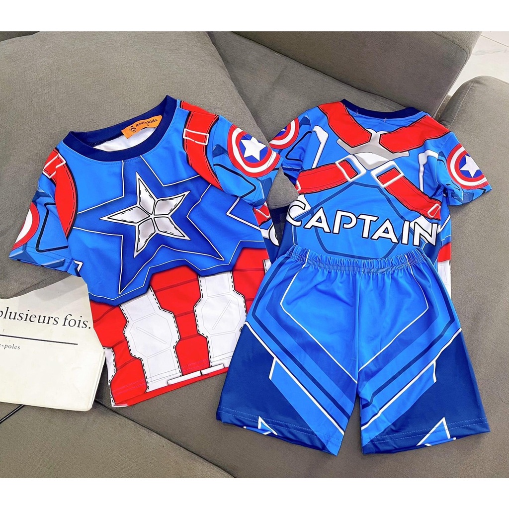 Quần áo bé trai, Bộ cộc tay cho bé chất thun lạnh in 3D spider man, siêu nhân,thor, captain americar Bắp Ngô Kids 2022