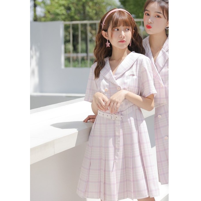 Đầm caro hồng đáng yêu cao cấp Dory's Closet