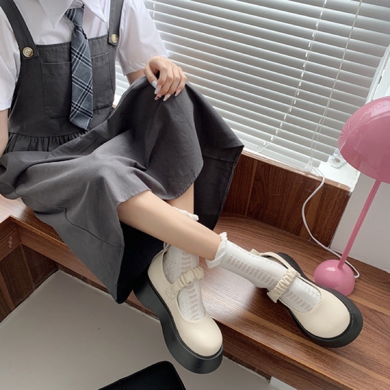 Sẵn Giày oxford đế cao ulzzang quai ngang lolita tiểu thư mũi tròn nhún bèo hot trend