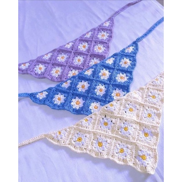 Khăn Bandana len trùm đầu hoa nhí đáng yêu