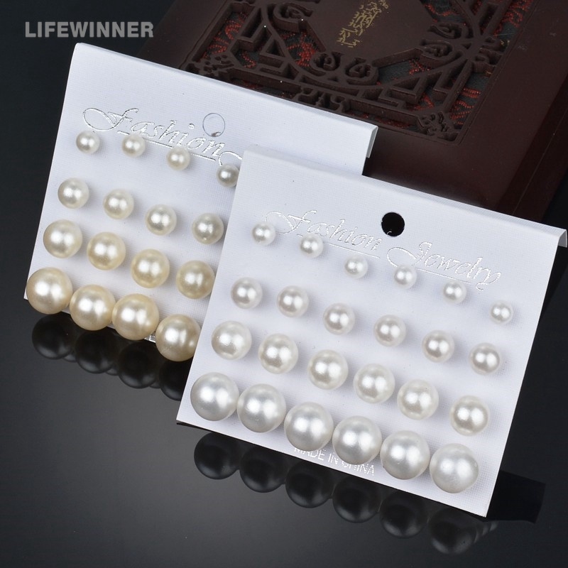 Set 12 Đôi Bông Tai Ngọc Trai Giả Thanh Lịch Mới Cho Nữ