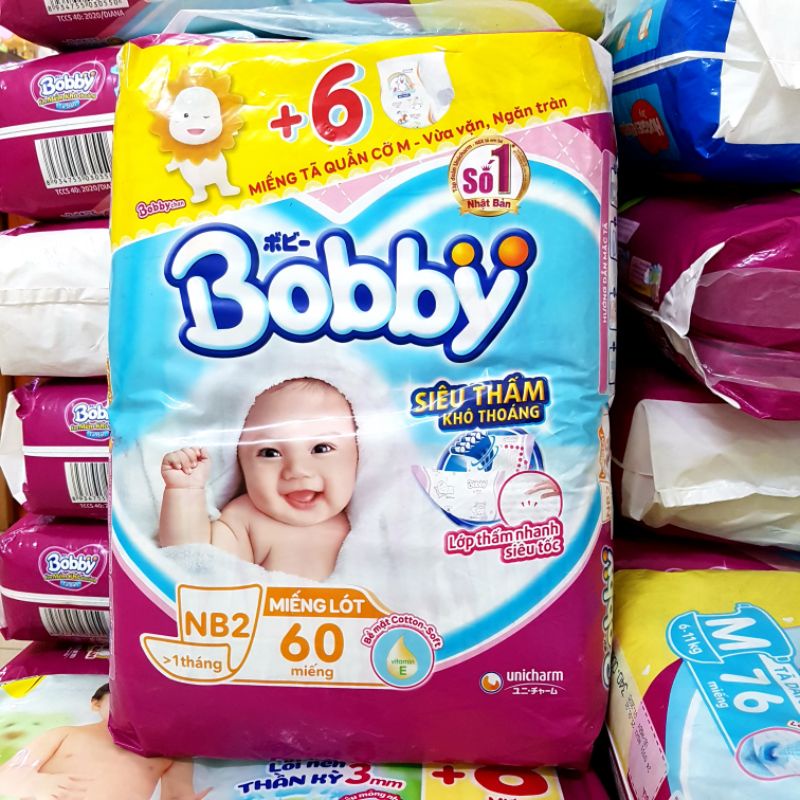 (TẶNG 6 tả quần M) Miếng lót sơ sinh Bobby Newborn 2 (60 miếng)