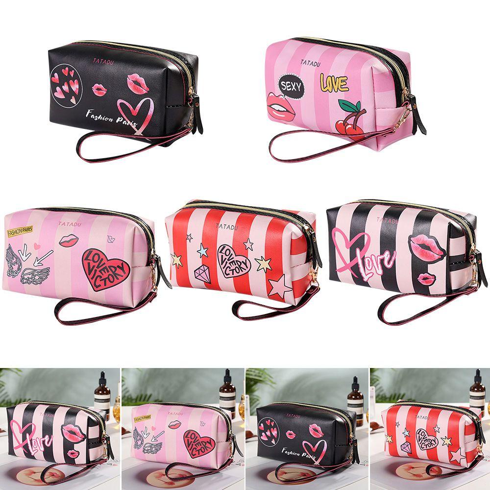 EUCA Túi Đựng Mỹ Phẩm Bằng Da Họa Tiết Trái Tim Thời Trang Dành Cho Nữ