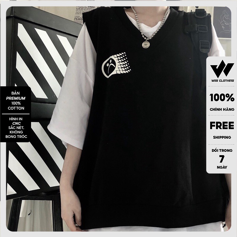 Áo gile unisex WIIS form rộng Gile Mặt Buồn nam nữ oversize phong cách ulzzang