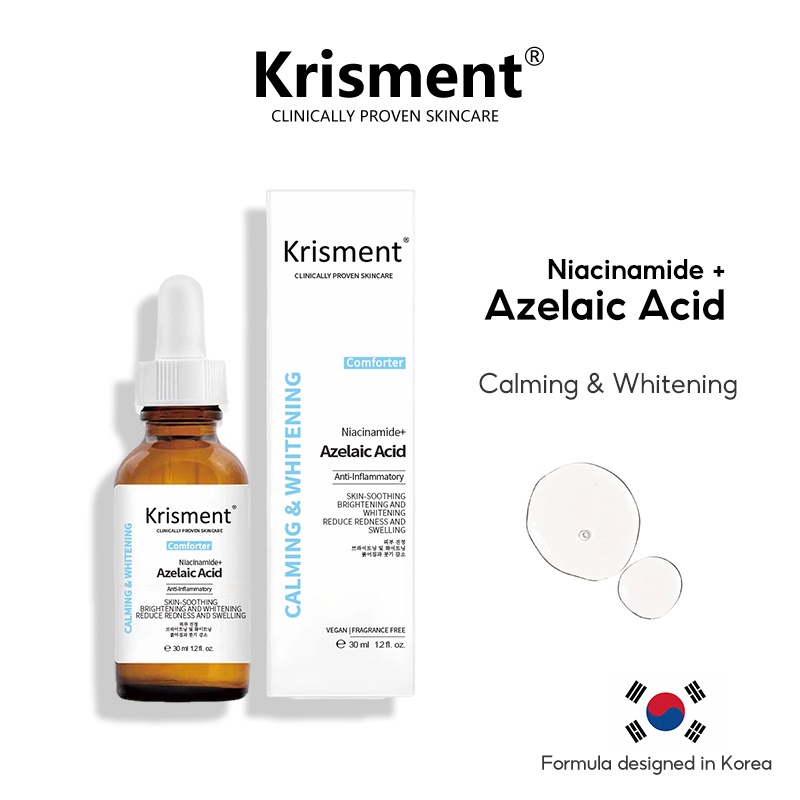 Bộ serum Krisment chứa acid hyaluronic + niacinamide + acid azelaic giảm mụn trứng cá và sẹo mụn làm sáng da 30ml