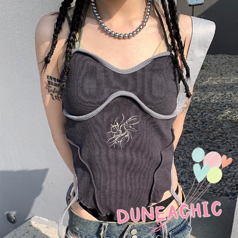 DUNEA Áo Hai Dây In Họa Tiết Xinh Xắn Dành Cho Nữ