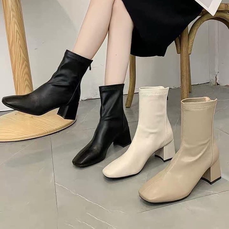 RẺ VÔ ĐỊCH Bốt da nhăn lót nỉ 6p mũi vuông, đường chỉ thẳng hàng loại 1