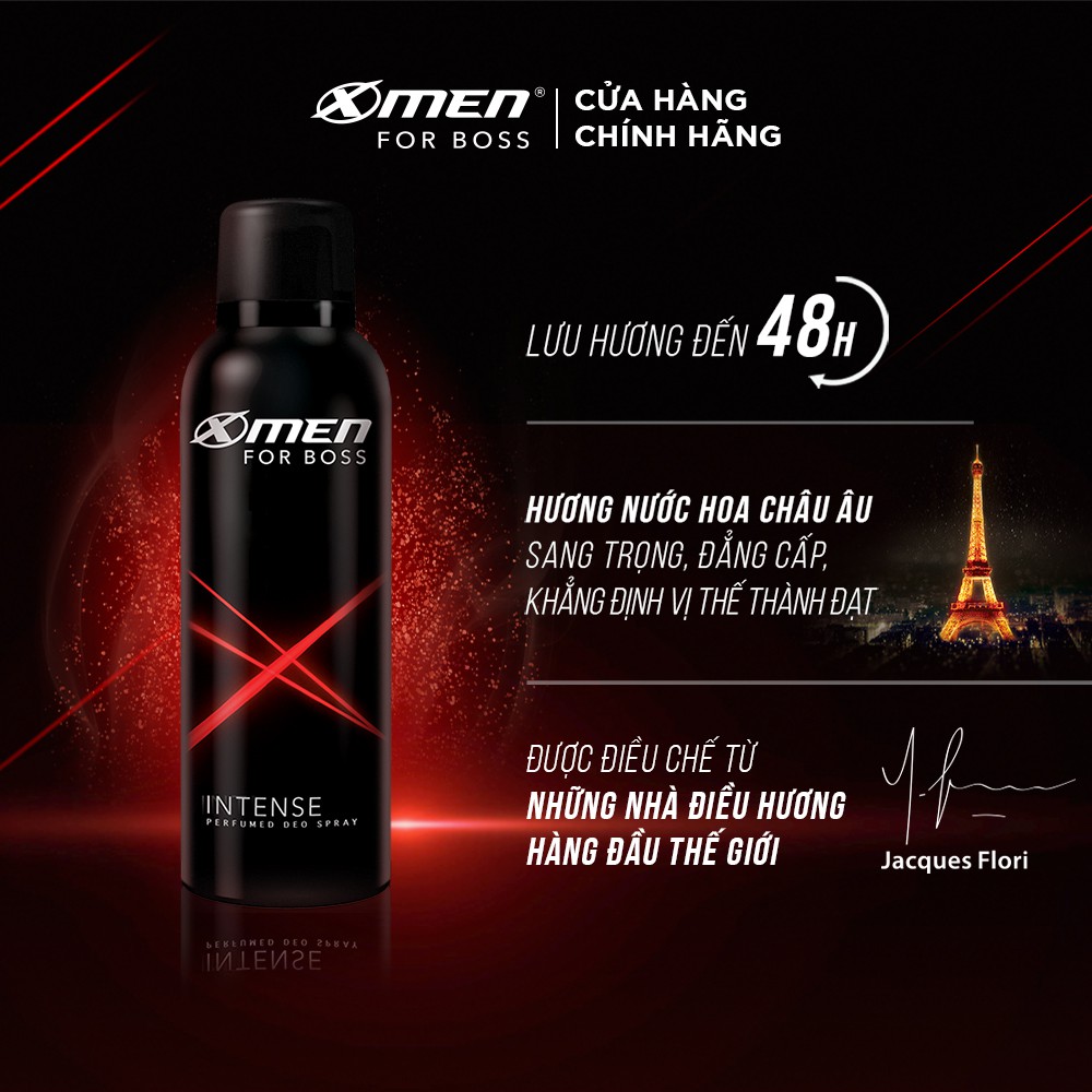 Xịt khử mùi X-Men For Boss Intense - Mùi hương trầm đầy nội lực 150ml