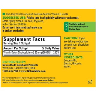 Viên uống Nature Made Vitamin D3 2000iu (50mcg) 220v