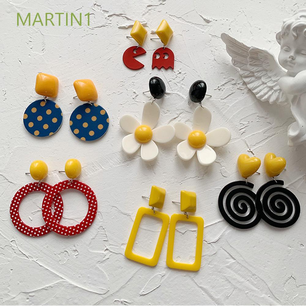 Bông tai dáng dài hình tròn bằng nhựa acrylic họa tiết chấm bi thời trang cho nữ MARTIN 1