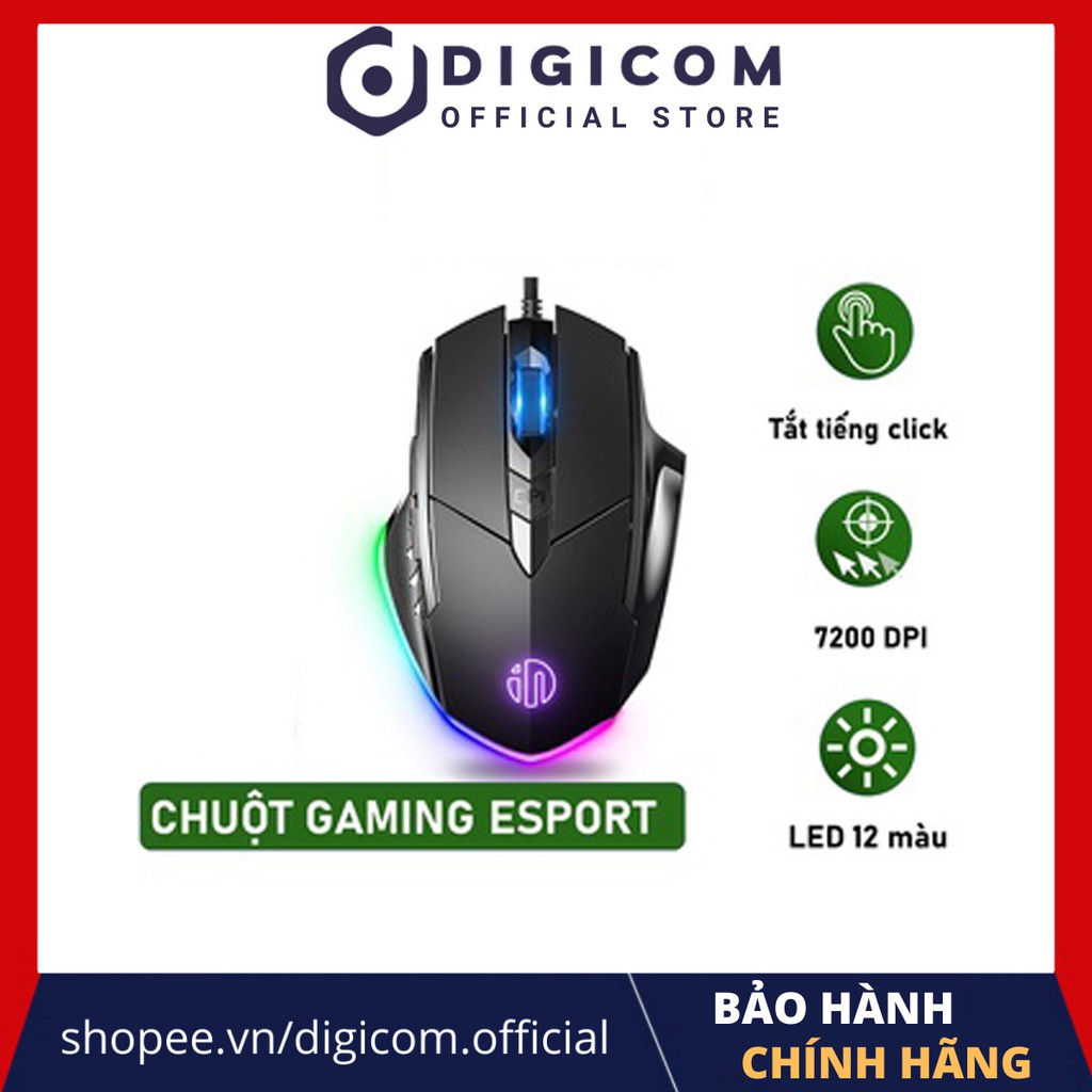 Chuột máy tính gaming, chuột chơi game DIGICOM Inphic P1W bản có dây và không dây tắt âm silent 7200 DPI Led RGB