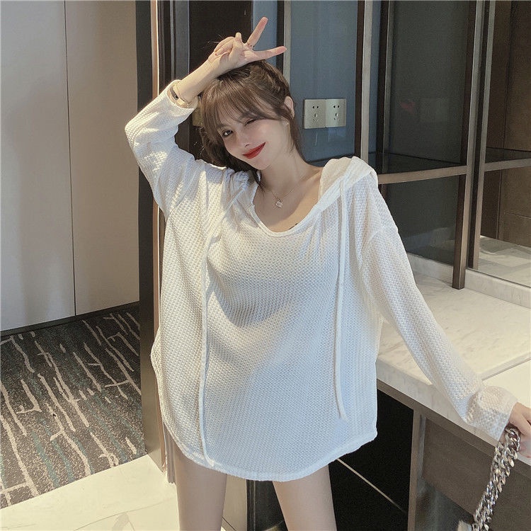 Mới Áo Hoodie Tay Dài Dáng Rộng Phong Cách Hàn Quốc Cho Nữ
