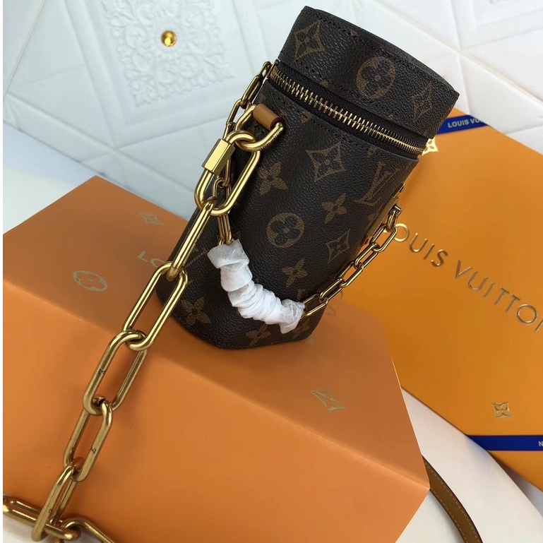 Sẵn sàng giao hàng Louis Vuitton LV nữ mới hoa cũ màu vàng túi dây xích mini có hộpM61112
