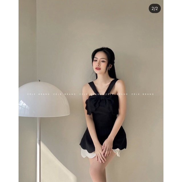 SET ÁO 2 DÂY YẾM NƠ NGỰC + SHORT LAI GỢN SÓNG