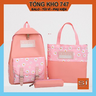 Sỉ Set balo thời trang ULZZANG hoa cúc 3 món - BL211, vải chống thấm nước