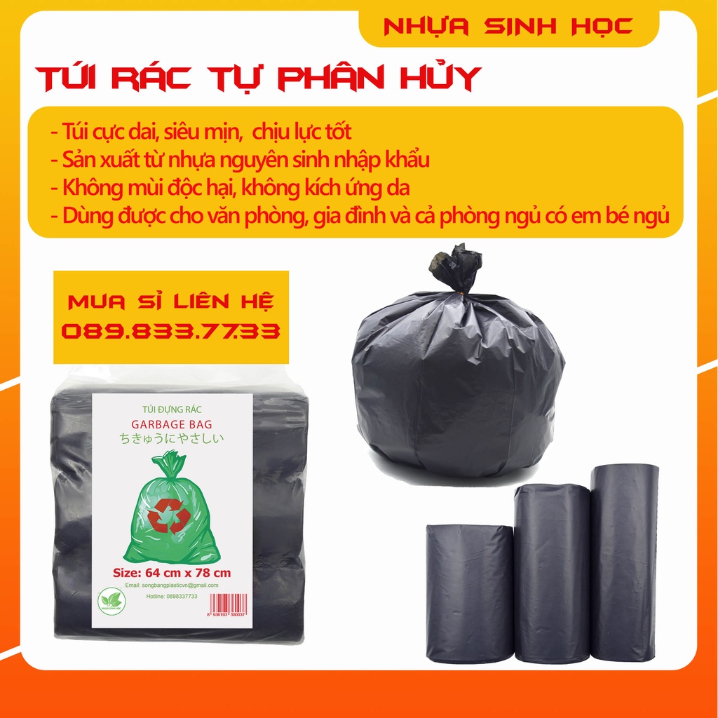 1 CUỘN TÚI ĐỰNG RÁC MÀU ĐEN NSH KHÔNG SỬ DỤNG NHỰA TÁI CHẾ - NHIỀU SIZE ...