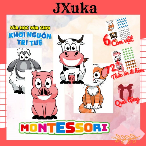 Giáo cụ montessori cho bé Set trò chơi cho động vật ăn J23