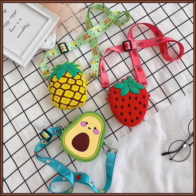Túi Đeo Chéo Bằng Silicon Họa Tiết Trái Cây Hoạt Hình Dễ Thương Cho Bé