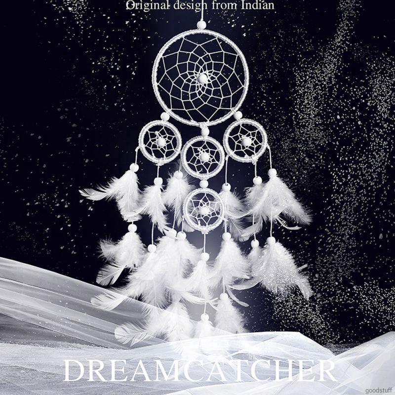 Dreamcatcher gắn lông vũ tự nhiên treo trang trí đẹp mắt