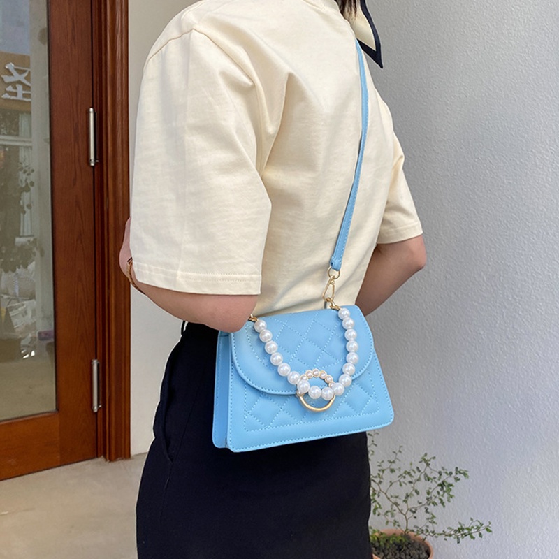 Túi xách messenger IELGY phối chuỗi ngọc trai thời trang gọn nhẹ cho nữ