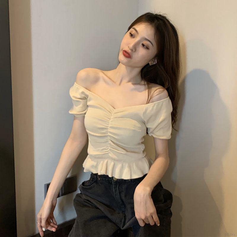 [Mã FAMAYWA giảm 10K đơn 50K] Áo Thun Nữ Tay Ngắn Cổ Vuông Xếp Ly Phong Cách Hàn Quốc | BigBuy360 - bigbuy360.vn