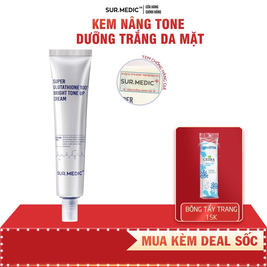 Kem Dưỡng Nâng Tông Trắng Da SURMEDIC Super Glutathione 100 Bright Tone Up Cream 40ml