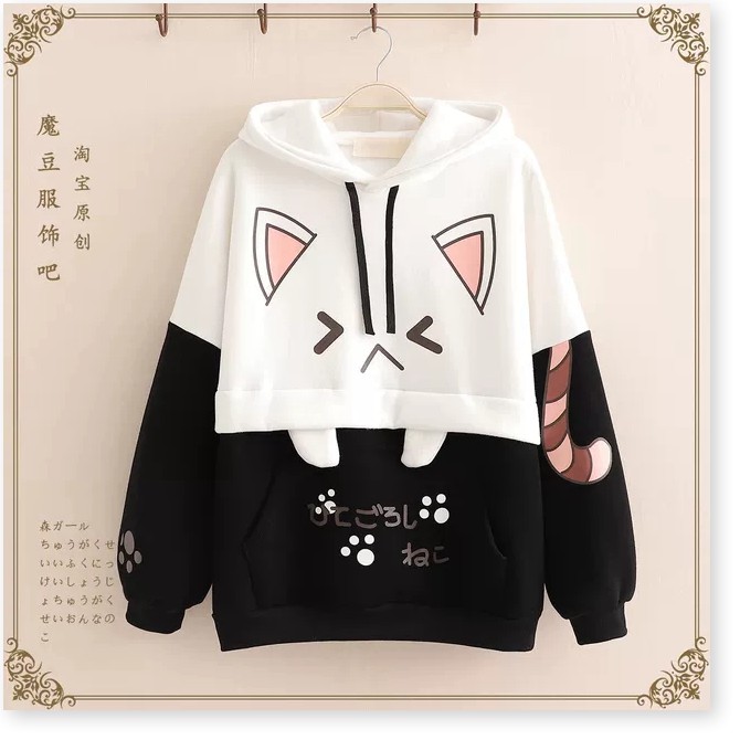 ÁO HOODIE NỮ PHỐI HỌA TIẾT MÈO CUTE