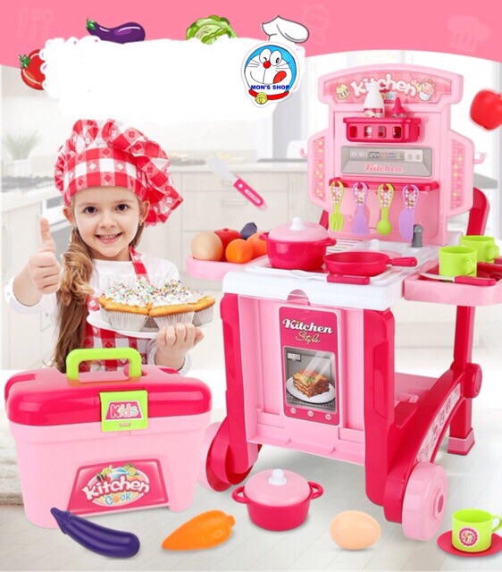 Bộ đồ chơi nấu ăn Little Chef cỡ đại 4 in 1: nhà bếp, hộp đựng, xe đẩy 2 tư thế