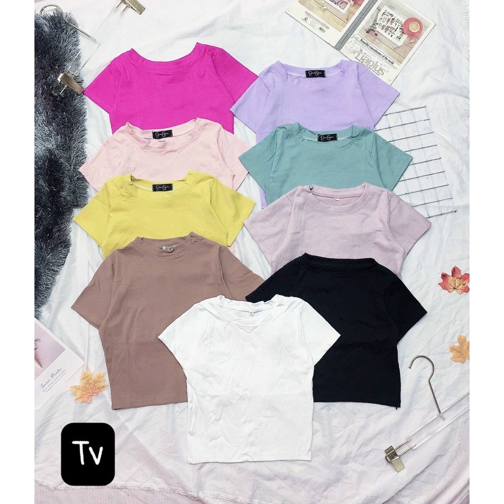 áo croptop cổ tròn trơn xinh mềm chất đẹp