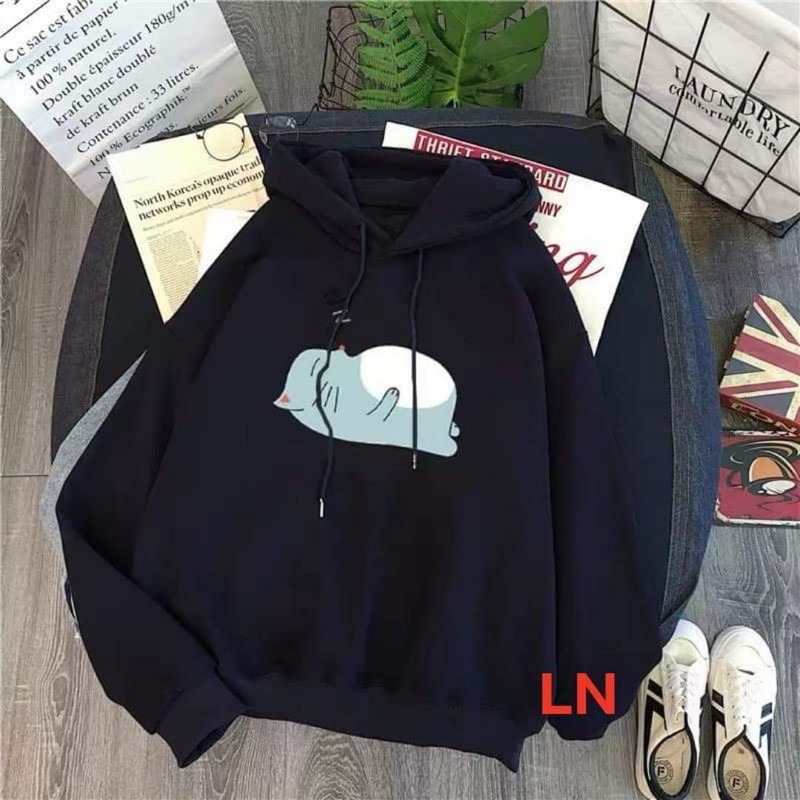 Áo hoodie mèo nằm ngửa 5D LN12, Áo nỉ Unisex from rộng, Chất nỉ ấm mặc không xù, thiết kế phong cách - MODY