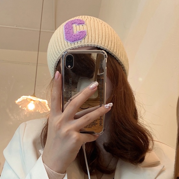 Mũ Len Dệt Kim In Chữ C Lớn Đơn Giản Thời Trang Mùa Thu Hàn Quốc Dành Cho Nữ Sinh