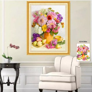 Tranh thêu chữ thập Bình Hoa Hồng LV3408, Kích thước 50x60cm - Tranh thêu chữ thập 3D