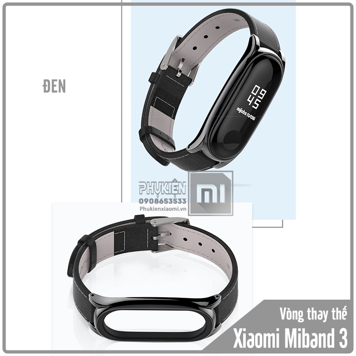 Vòng thay thế Xiaomi Miband 3 / 4 Mijobs dây da mặt kim loại