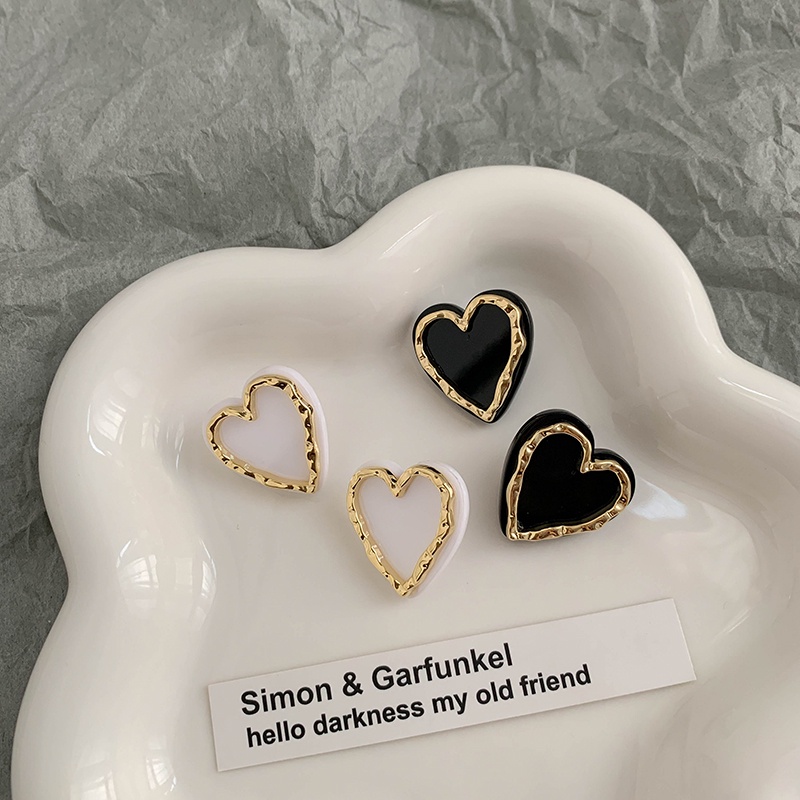 Bông Tai Mạ Bạc 925 Hình Trái Tim Lớn Phong Cách Hàn Quốc