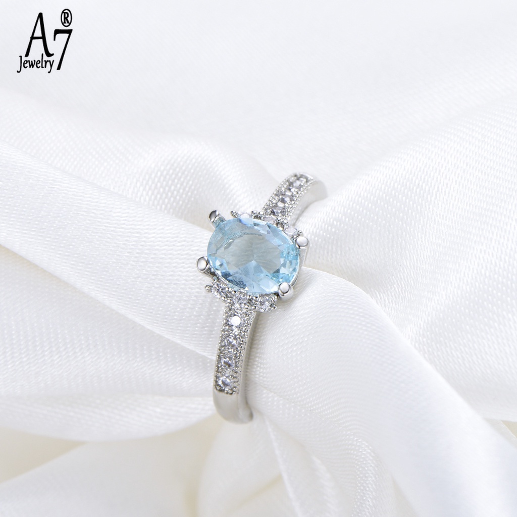 Nhẫn bạc S925 đính đá Sapphire nhân tạo thời trang cho nữ