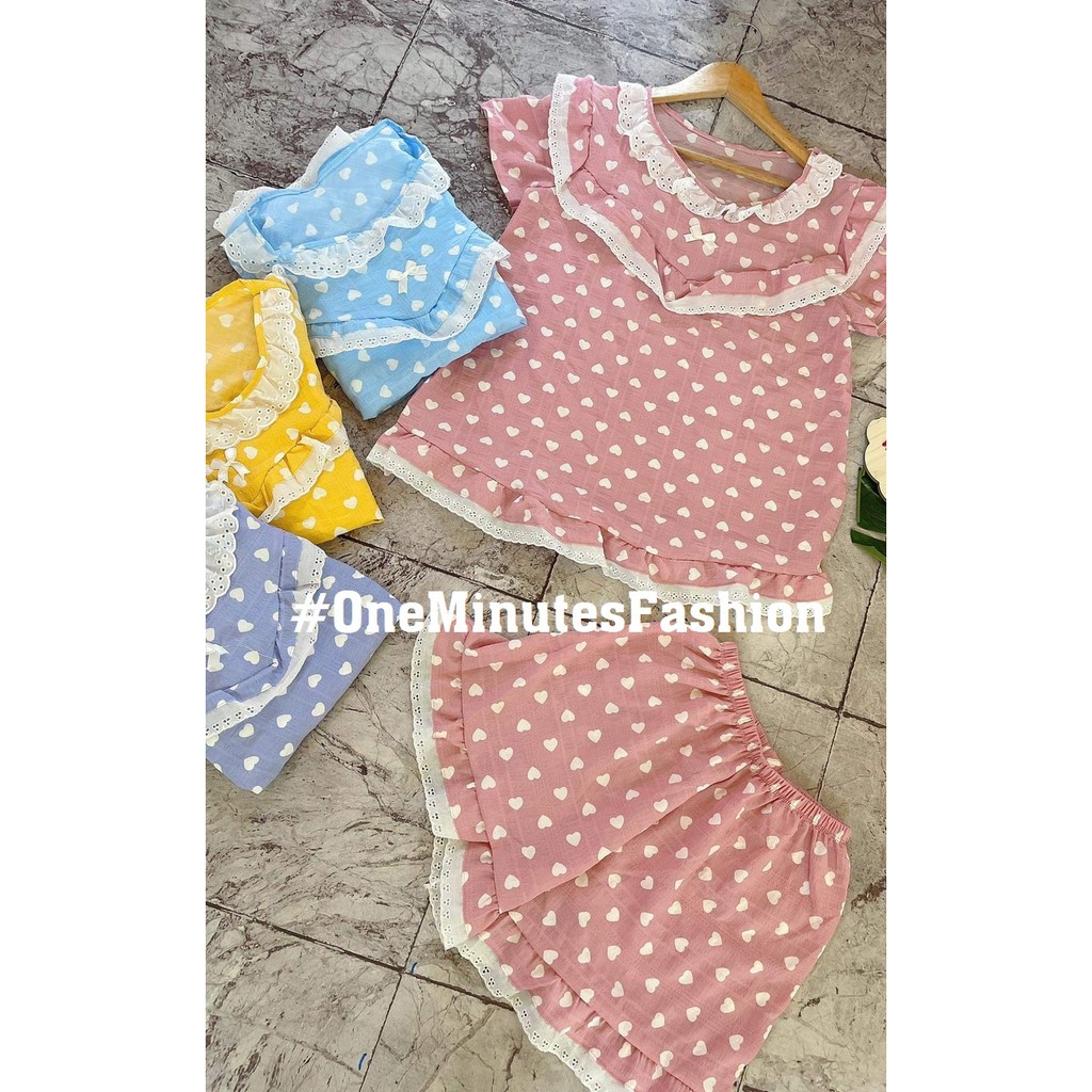 Đồ bộ mặc nhà viền ren- Màu siêu ngọt ngào