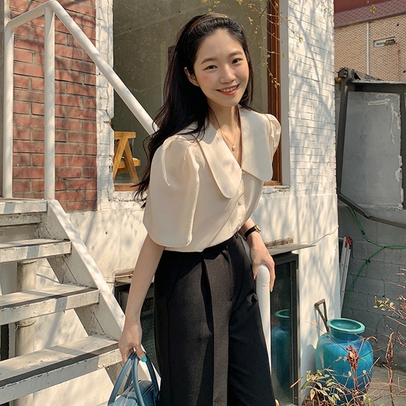 Áo Sơ Mi Ngắn Tay Cổ Búp Bê Màu Sắc Ngọt Ngào Thời Trang Mùa Hè Cho Nữ