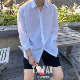 Áo sơ mi nam nữ dài tay Basic  cơ bản màu trắng và đen sơ mi lụa mịn mát form rộng suông ,mã TM-SM1015	5